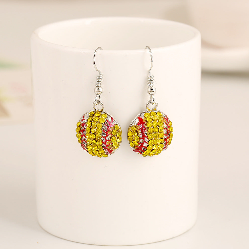 Wholesale Ball Sports Competition Fashion Trendy People Diamond Set Baseball Earrings